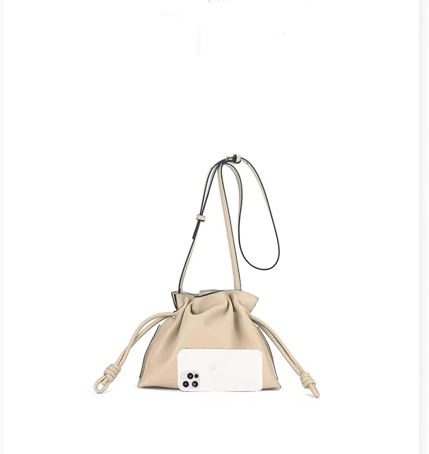 Genuine leather shoulder bag for women,fashion cloud purse,drawstring bucket crossbody-bag,handbag