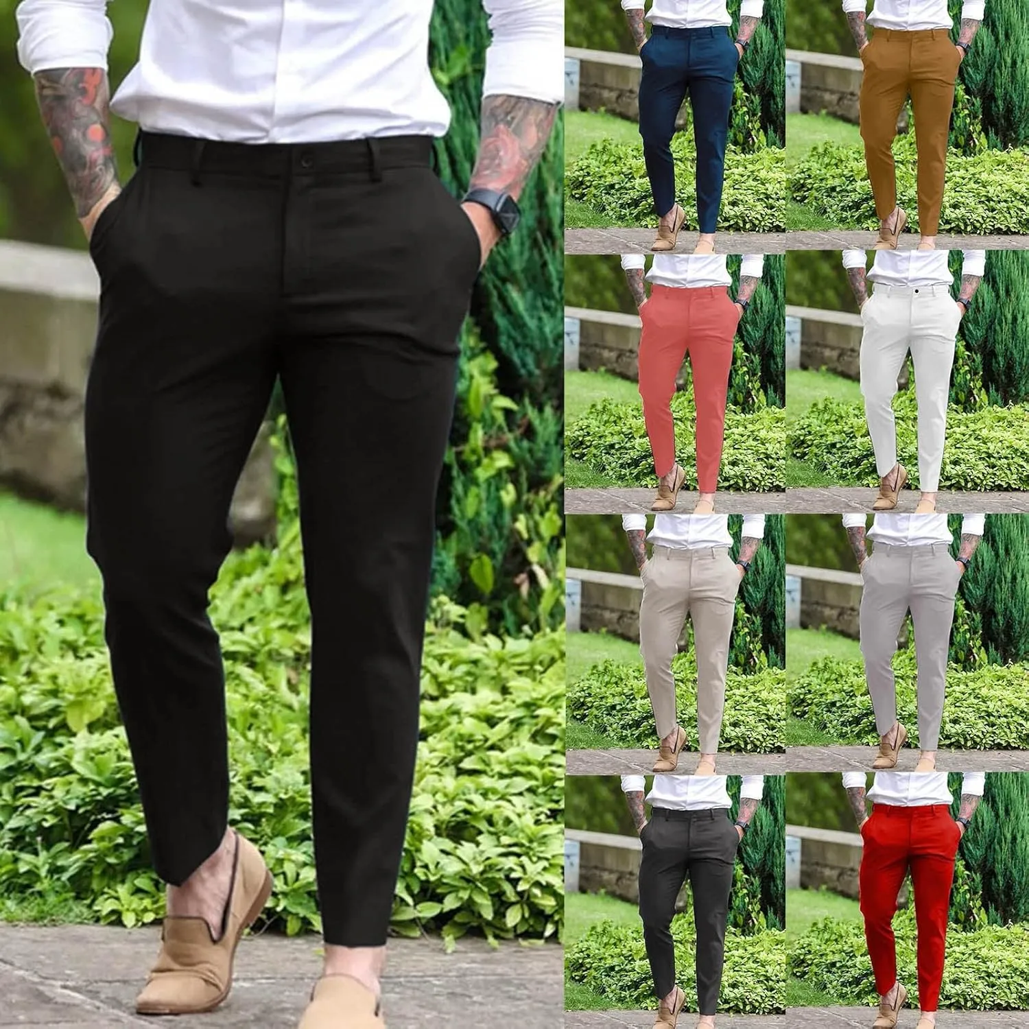 GOKKILRW Mens Slim Fit Dress Pants Stretch Skinny Flat-Front Business Work Suit Pants Casual Golf Pants Chinos