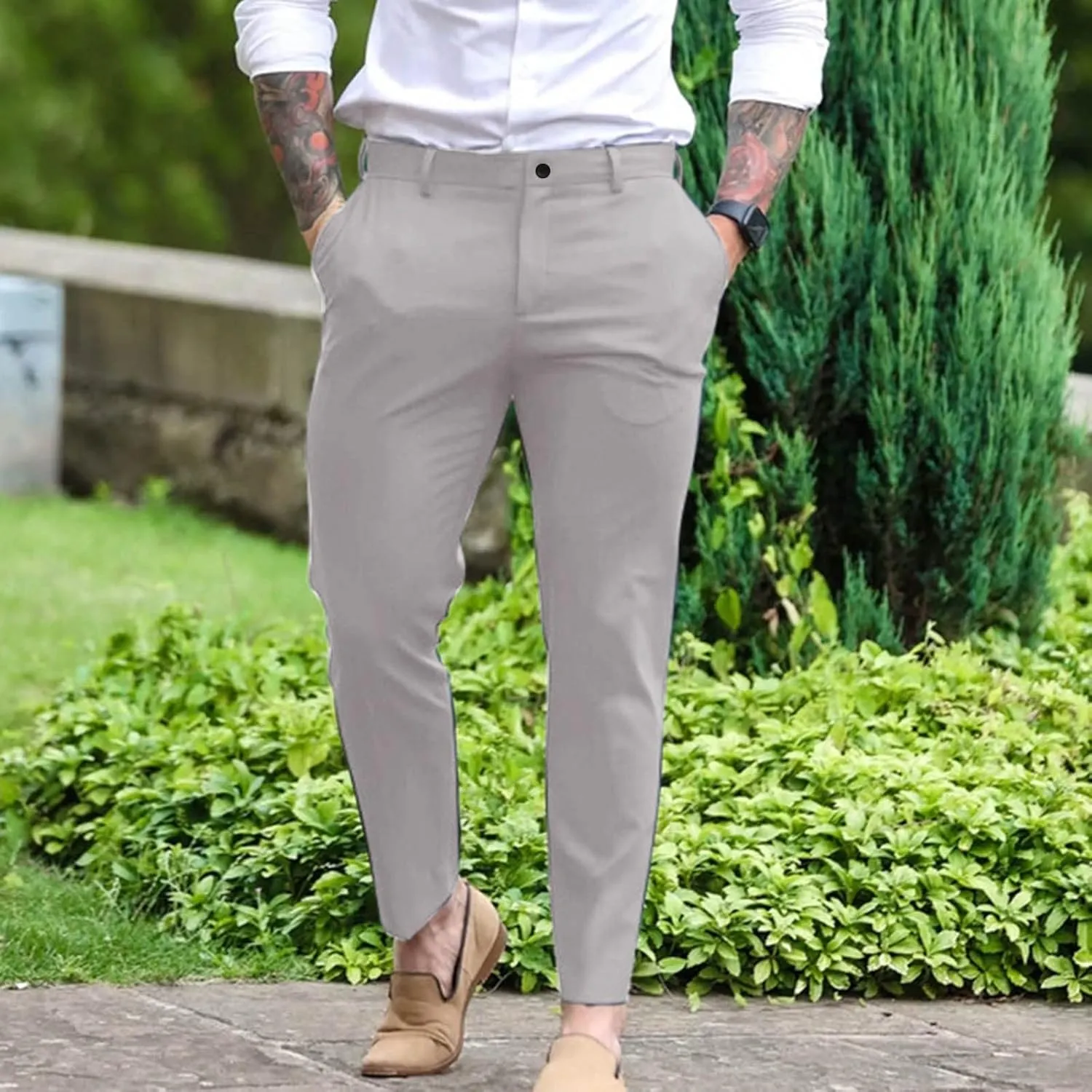 GOKKILRW Mens Slim Fit Dress Pants Stretch Skinny Flat-Front Business Work Suit Pants Casual Golf Pants Chinos
