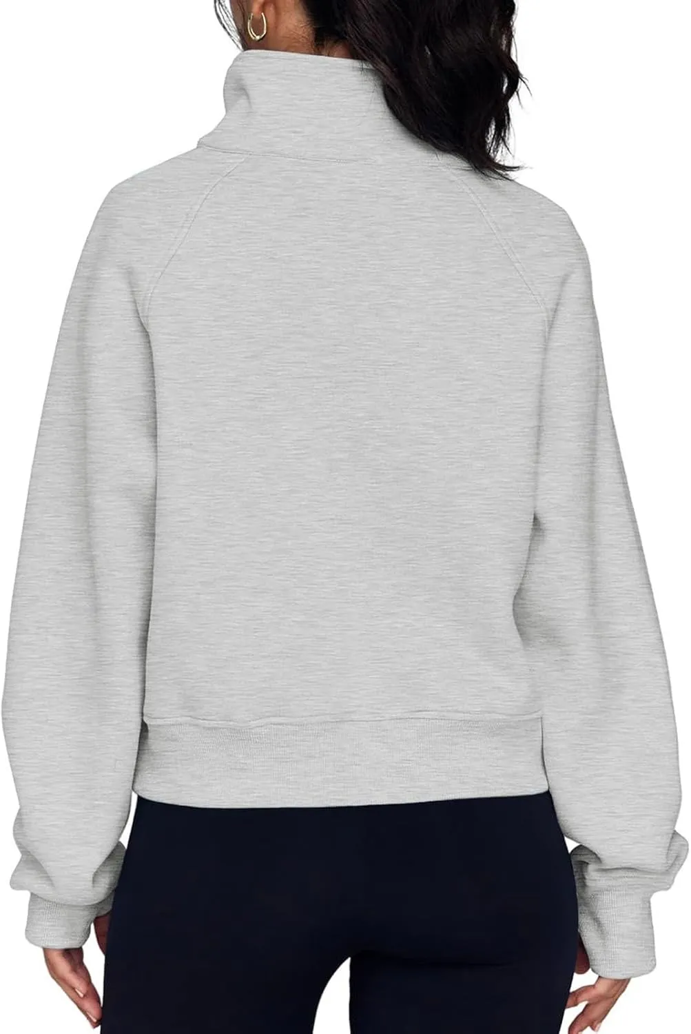 Hooded Sweatshirt Women Half Zip Oversized Sweatshirts Fleece Long Sleeve Solid Color Pullover