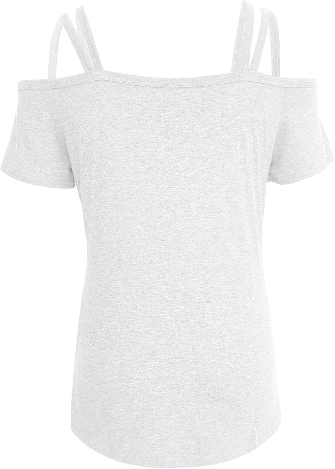 Hoodies for Women,Solid Color Short Sleeve Double Suspenders One Neck Top Casual Off Shoulder T Shirt Women Shirts