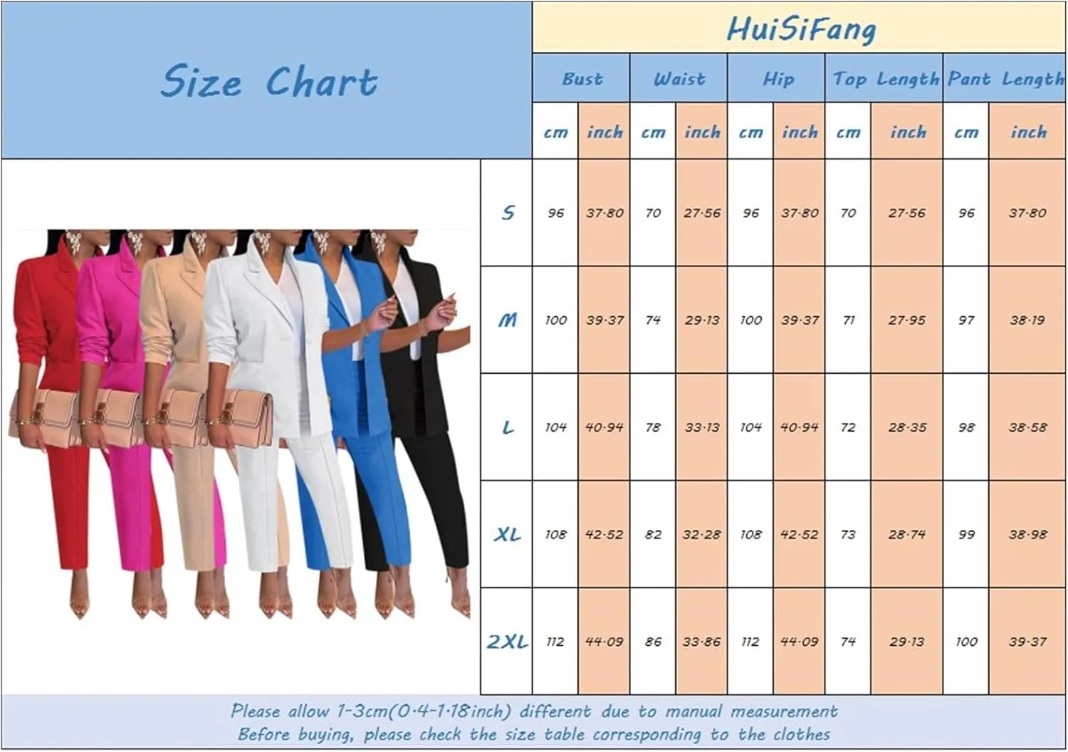 HuiSiFang Women's Blazer and Pants 2 Piece Suits 2025 Fall Fashion Solid Color Casual Blazer Sets