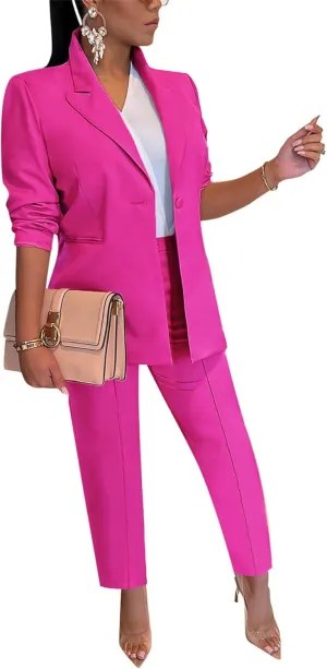 HuiSiFang Women's Blazer and Pants 2 Piece Suits 2025 Fall Fashion Solid Color Casual Blazer Sets