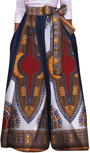 iooiooi African High Waist Printing Pants for Women Fashion Casual Wide Leg Pants
