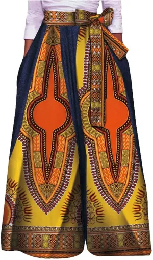 iooiooi African High Waist Printing Pants for Women Fashion Casual Wide Leg Pants