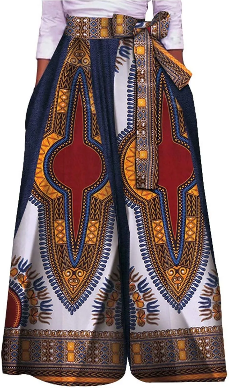 iooiooi African High Waist Printing Pants for Women Fashion Casual Wide Leg Pants