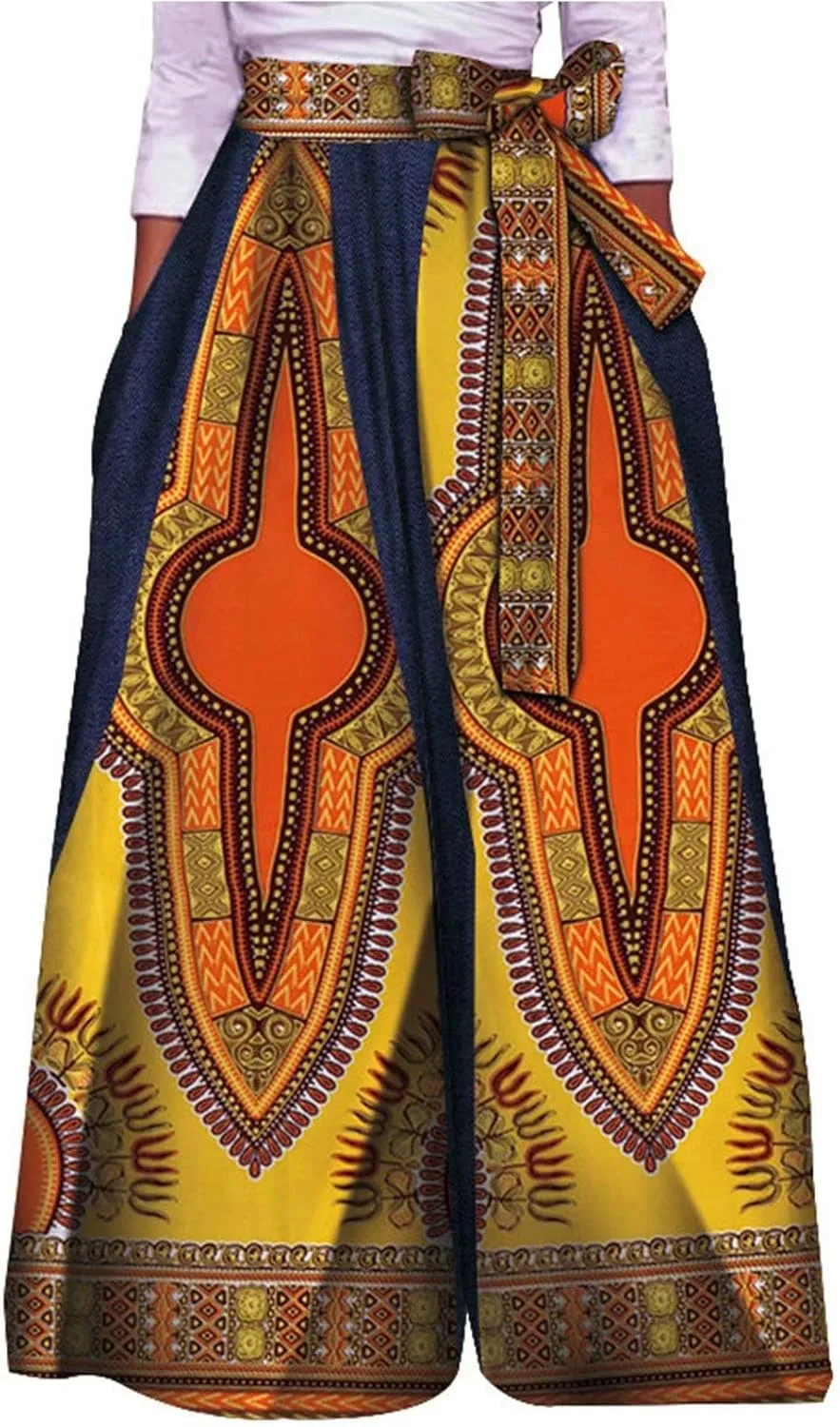 iooiooi African High Waist Printing Pants for Women Fashion Casual Wide Leg Pants