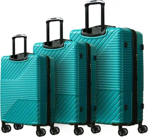 JCSD Durable Hardshell Luggage Set - 3 Piece Double Spinner Suitcase with Lightweight Expandable Design, Green, 20" 24" 28"