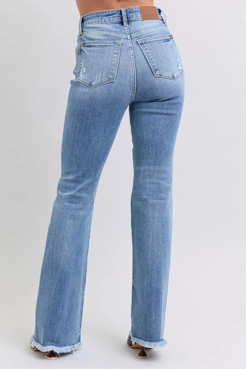 Judy Blue High Waist Bootcut Jeans with Fray Hem  Stylish and Comfortable Cotton-Blend Denim for Women - 82486