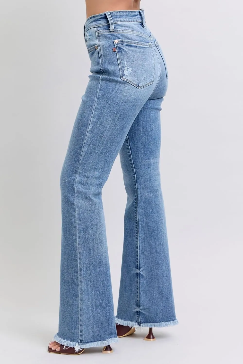 Judy Blue High Waist Bootcut Jeans with Fray Hem  Stylish and Comfortable Cotton-Blend Denim for Women - 82486