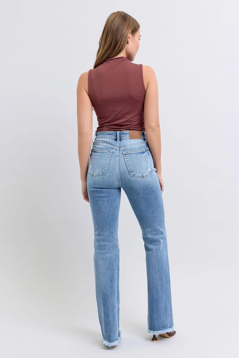 Judy Blue High Waist Bootcut Jeans with Fray Hem  Stylish and Comfortable Cotton-Blend Denim for Women - 82486