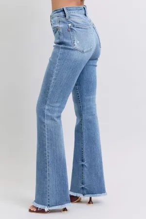 Judy Blue High Waist Bootcut Jeans with Fray Hem  Stylish and Comfortable Cotton-Blend Denim for Women - 82486