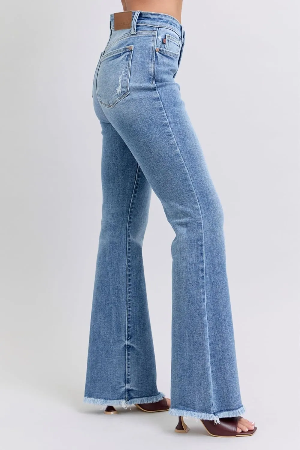 Judy Blue High Waist Bootcut Jeans with Fray Hem  Stylish and Comfortable Cotton-Blend Denim for Women - 82486