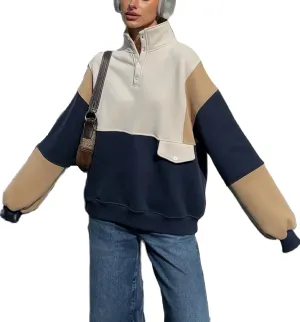 KMBANGI Women Color Block Oversized Sweatshirt Multicolored Long Sleeve 90s Pullover Vintage Loose Hoodies Fall Clothes