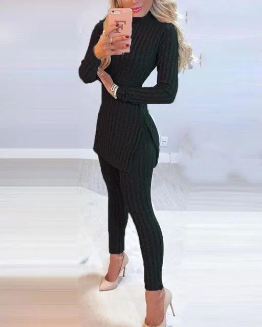 Knitted Suits Long Sleeve Tops And Skinny Pants