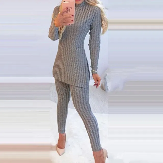 Knitted Suits Long Sleeve Tops And Skinny Pants