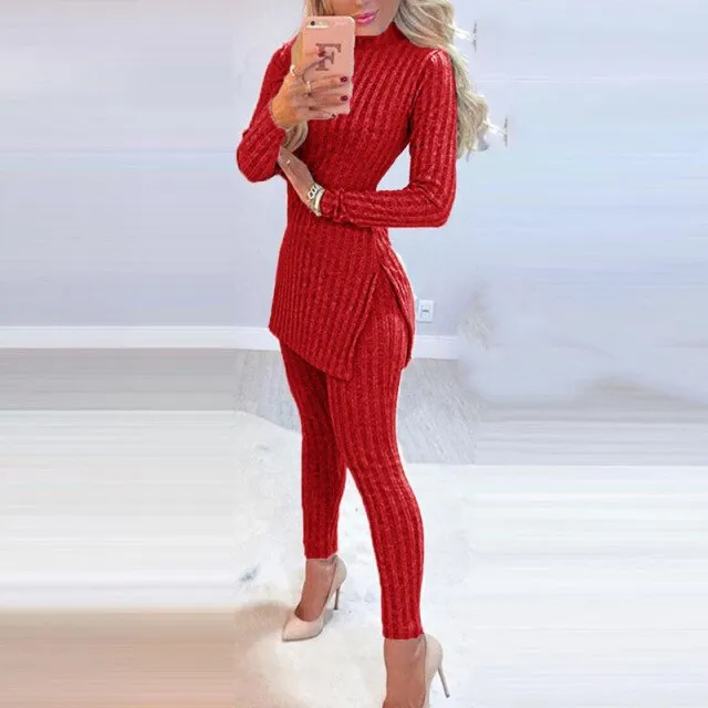 Knitted Suits Long Sleeve Tops And Skinny Pants