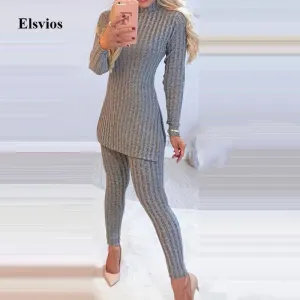 Knitted Suits Long Sleeve Tops And Skinny Pants