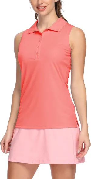 LastFor1 Women's Polo Sleeveless Shirts UPF 50  Quick Dry Golf Tennis Athletic Tank Tops Outdoor Sports