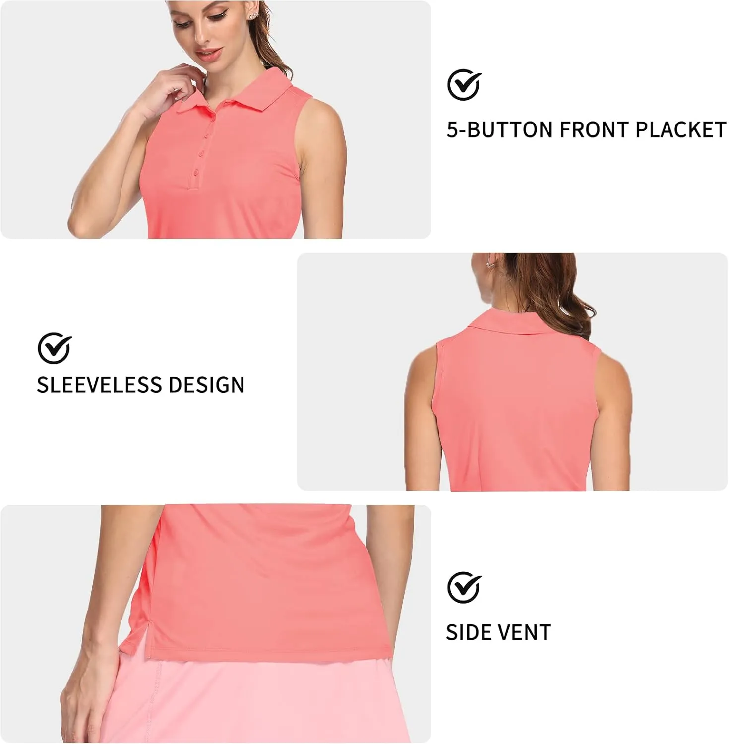 LastFor1 Women's Polo Sleeveless Shirts UPF 50  Quick Dry Golf Tennis Athletic Tank Tops Outdoor Sports