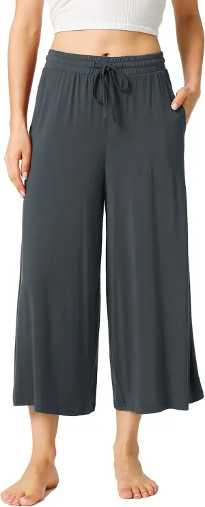 LazyCozy Women's Bamboo-Derived Viscose Capri Pajama Pants, Casual Wide Leg Lounge Pants Pajama Bottoms