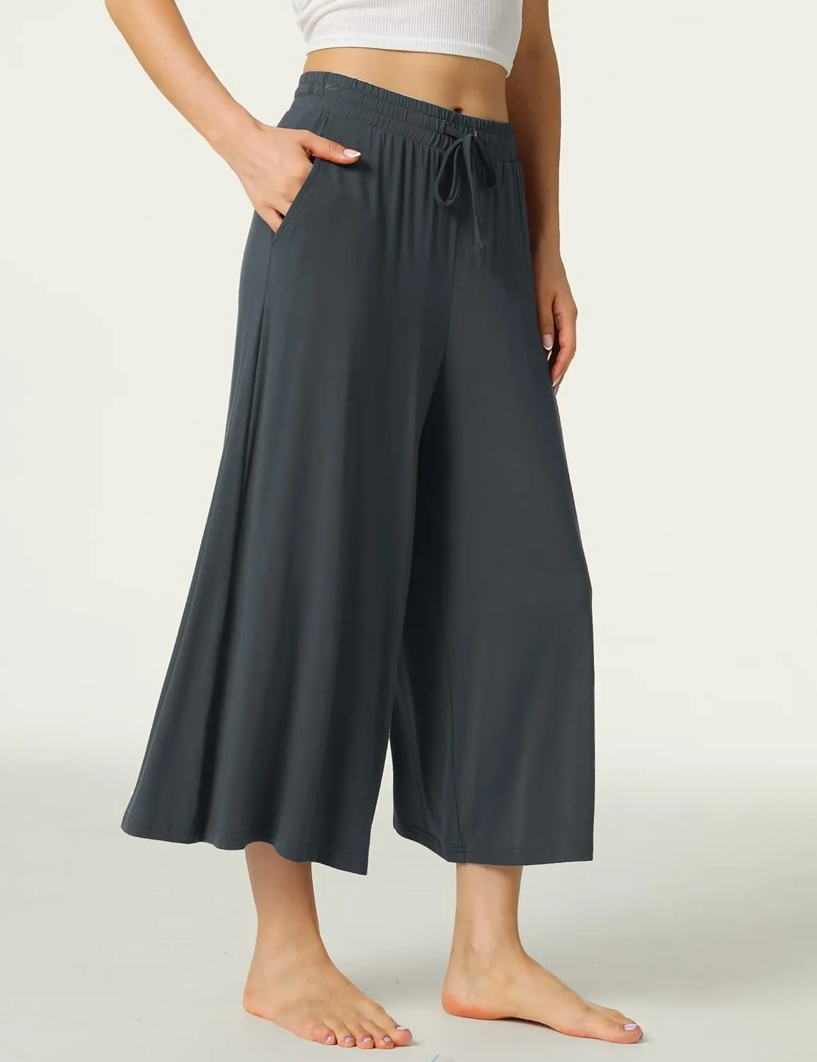 LazyCozy Women's Bamboo-Derived Viscose Capri Pajama Pants, Casual Wide Leg Lounge Pants Pajama Bottoms