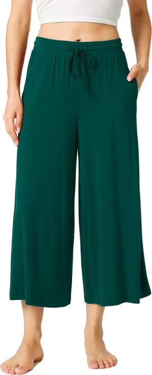 LazyCozy Women's Bamboo-Derived Viscose Capri Pajama Pants, Casual Wide Leg Lounge Pants Pajama Bottoms