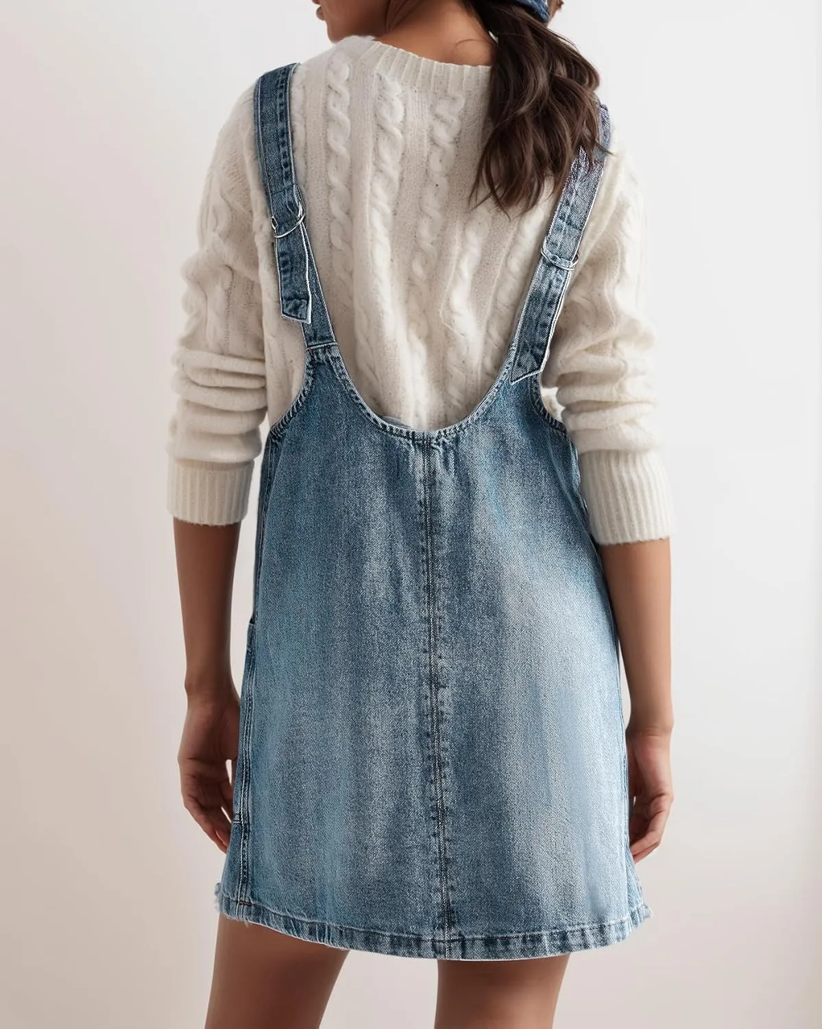 LifeShe Denim Overall Dress For Women Sleeveless High Roller Skirtall Short Jean Jumper Dress Mini Pinafore