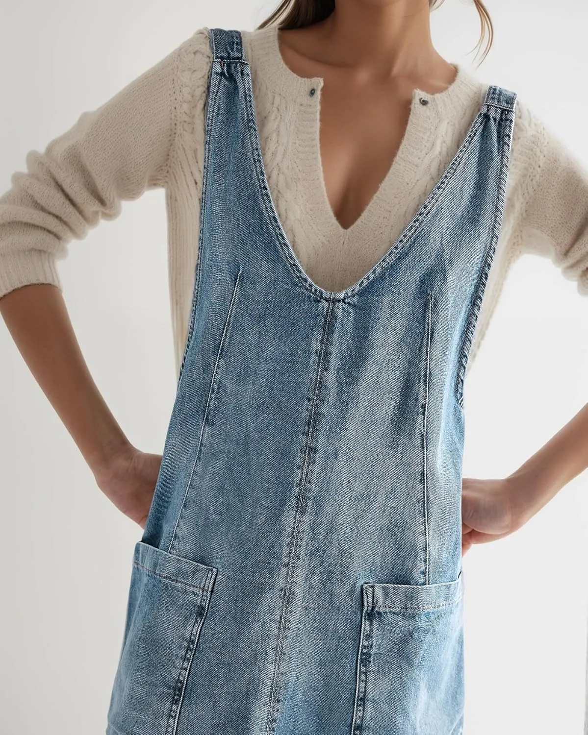LifeShe Denim Overall Dress For Women Sleeveless High Roller Skirtall Short Jean Jumper Dress Mini Pinafore