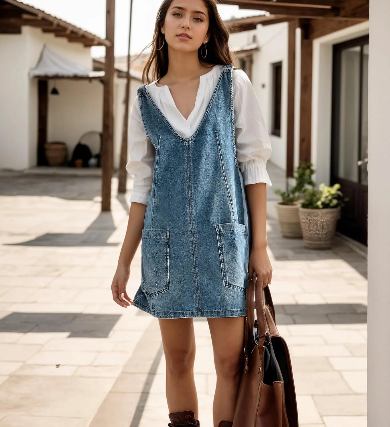 LifeShe Denim Overall Dress For Women Sleeveless High Roller Skirtall Short Jean Jumper Dress Mini Pinafore