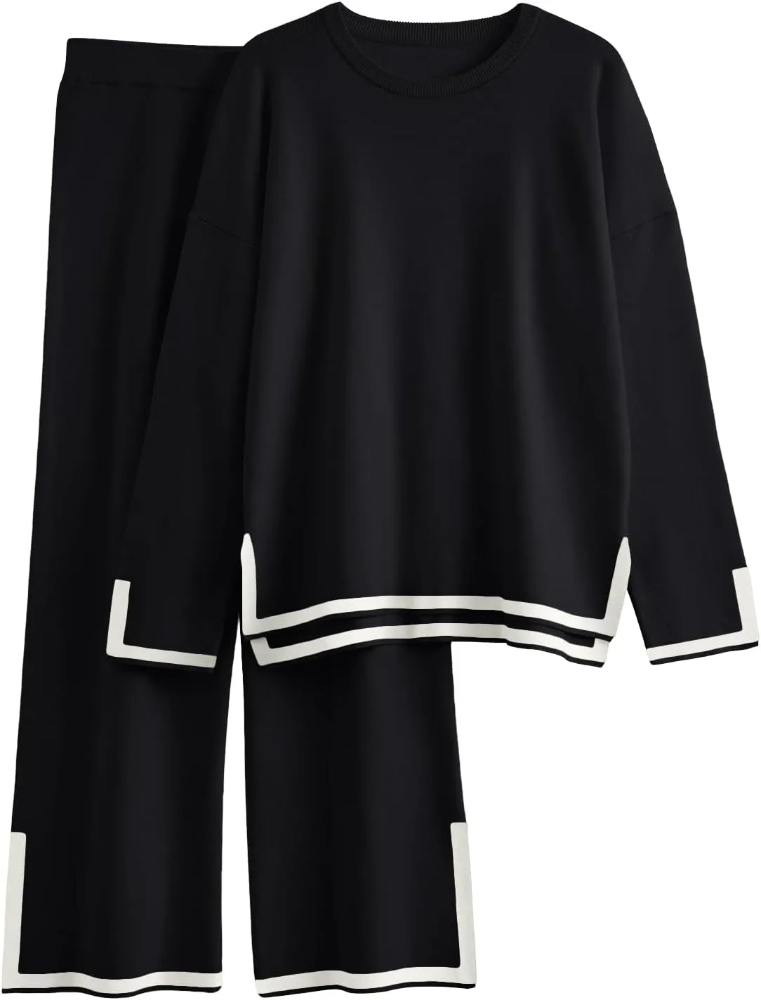 LILLUSORY Women Fall 2 Piece Lounge Set Outfits Sweatsuits Long Sleeve Sweater Tops Wide Leg Pants