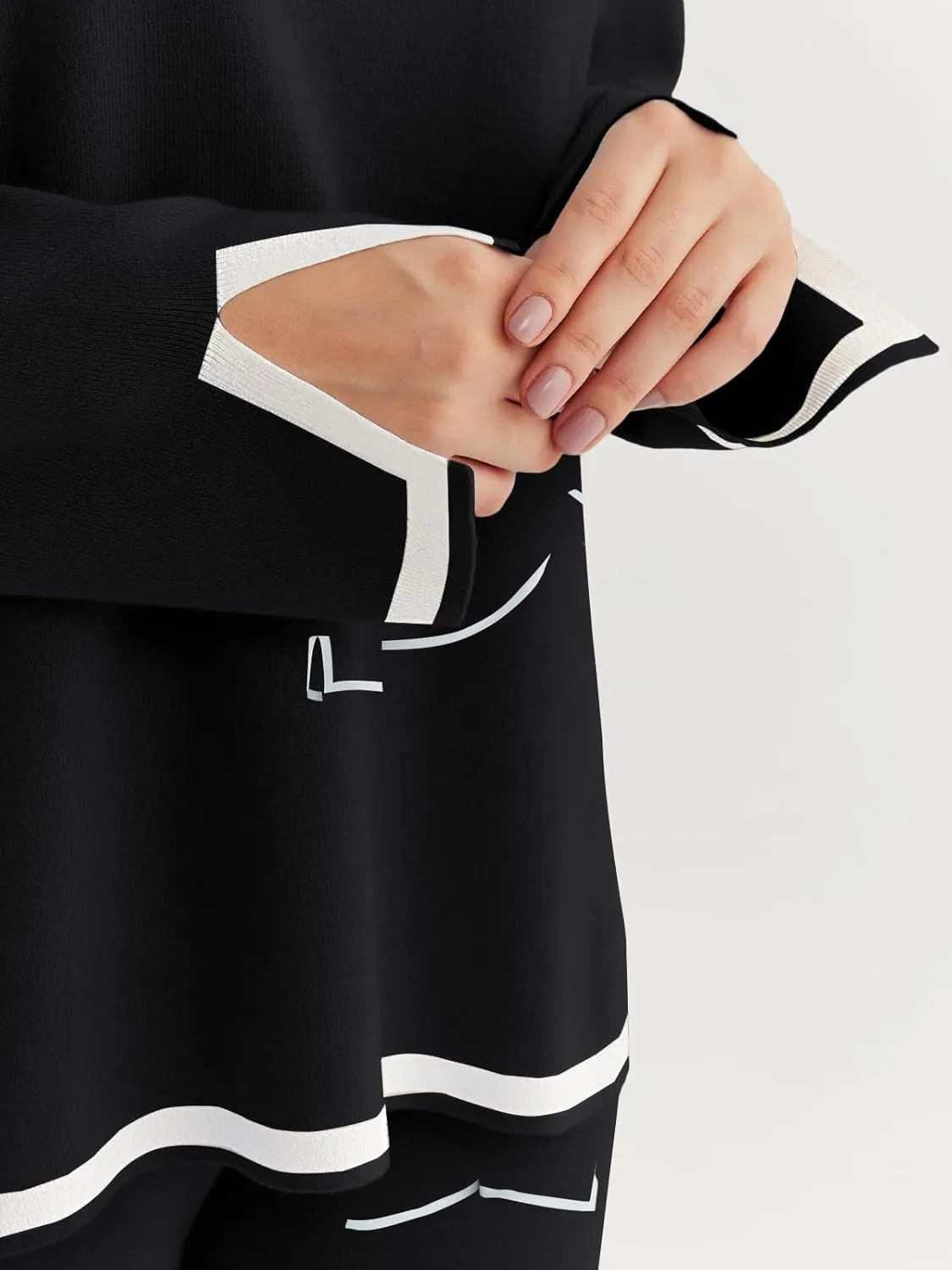 LILLUSORY Women Fall 2 Piece Lounge Set Outfits Sweatsuits Long Sleeve Sweater Tops Wide Leg Pants