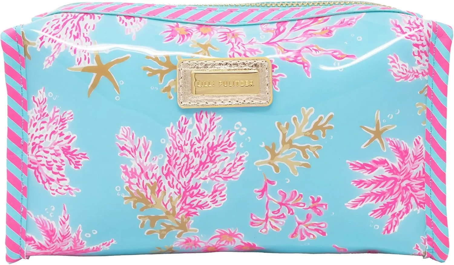Lilly Pulitzer PVC Zipper Pouch, Cute Pencil Case for Adults, Travel Toiletry Bag, Small Pouch Bag for Supplies, Makeup or Toiletries (Royal Coral)