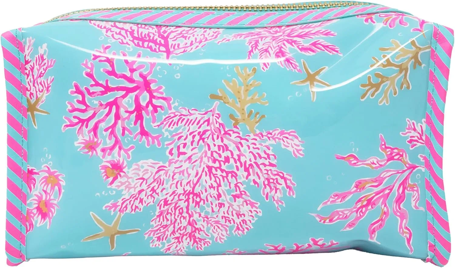 Lilly Pulitzer PVC Zipper Pouch, Cute Pencil Case for Adults, Travel Toiletry Bag, Small Pouch Bag for Supplies, Makeup or Toiletries (Royal Coral)
