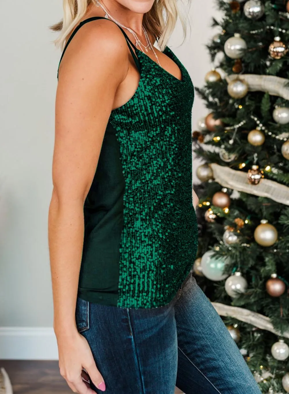 lime flare Women Sexy Sparkle Shimmer Cami Tank Tops Las Vegas Disco Sequin Camisole