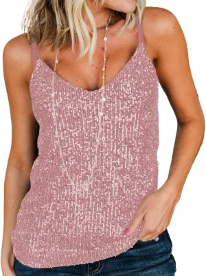 lime flare Women Sexy Sparkle Shimmer Cami Tank Tops Las Vegas Disco Sequin Camisole