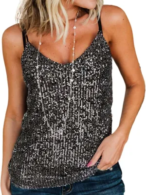 lime flare Women Sexy Sparkle Shimmer Cami Tank Tops Las Vegas Disco Sequin Camisole