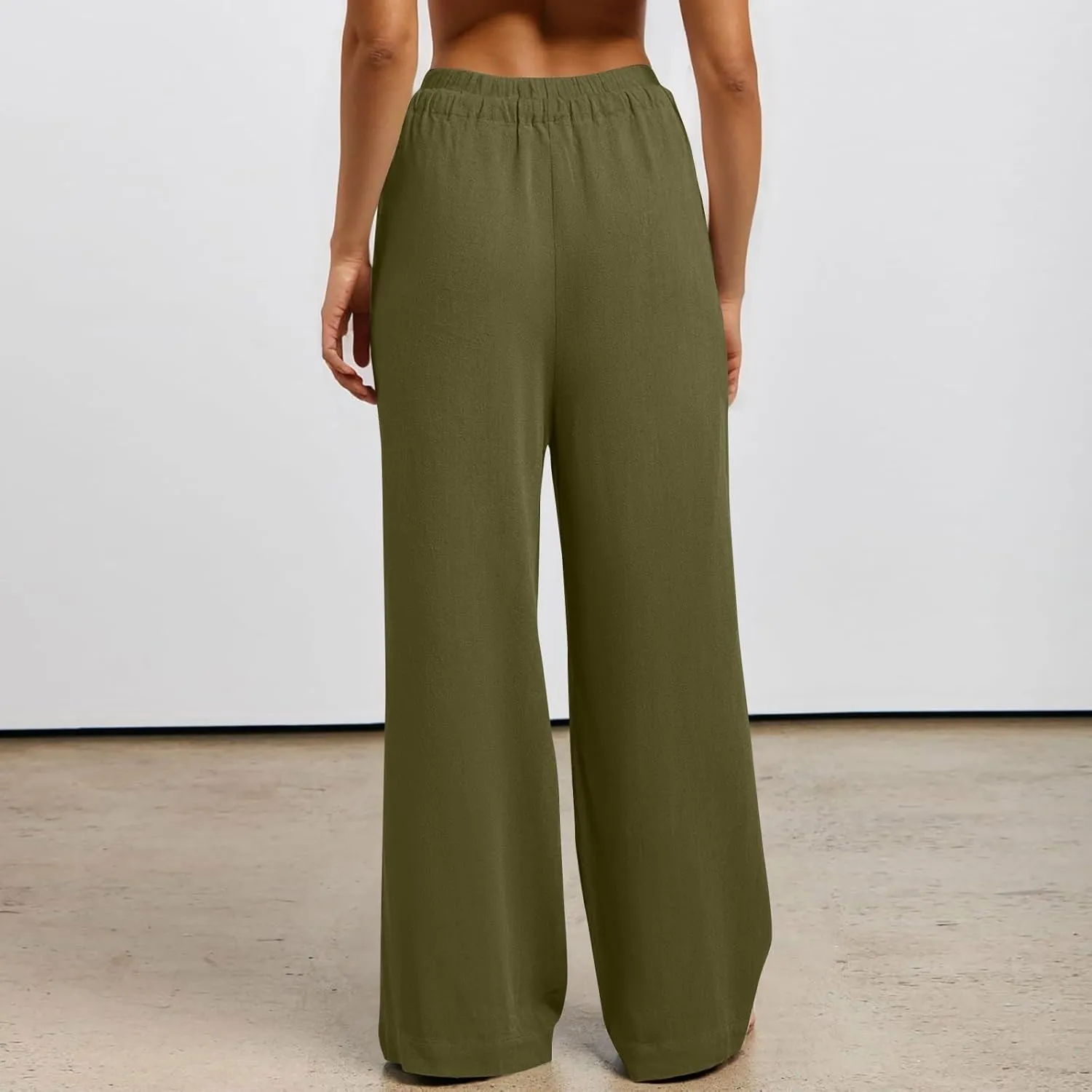 Linen Palazzo Pants for Women Loose Fit Comfy Wide Leg Pants Summer Drawstring High Waisted Lounge Pants with Pockets