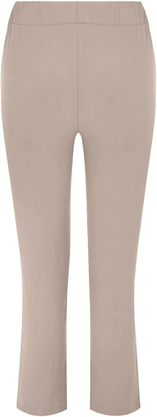 Linen Pants for Women 2025 Straight Wide Leg Lounge Pants Elastic Waist Roll Up Summer Beach Trousers with Pockets