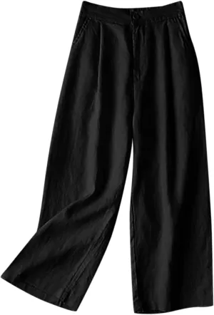 Linen Pants for Women Flowy Wide Leg Palazzo Pant High Waisted Drawstring Casual Pants Loose Lounge Beach Trouser