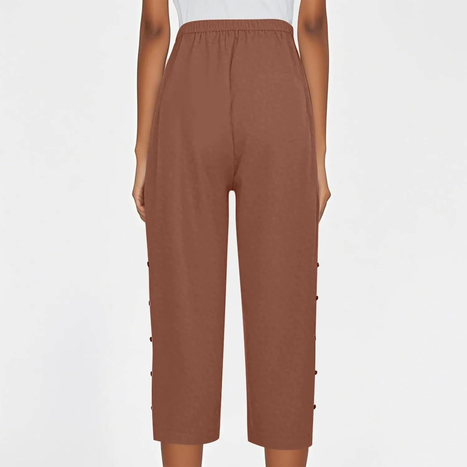 Linen Pants for Women Summer Drawstring Pockets Loose Casual Cotton Linen Beach Trousers Straight Leg Lounge
