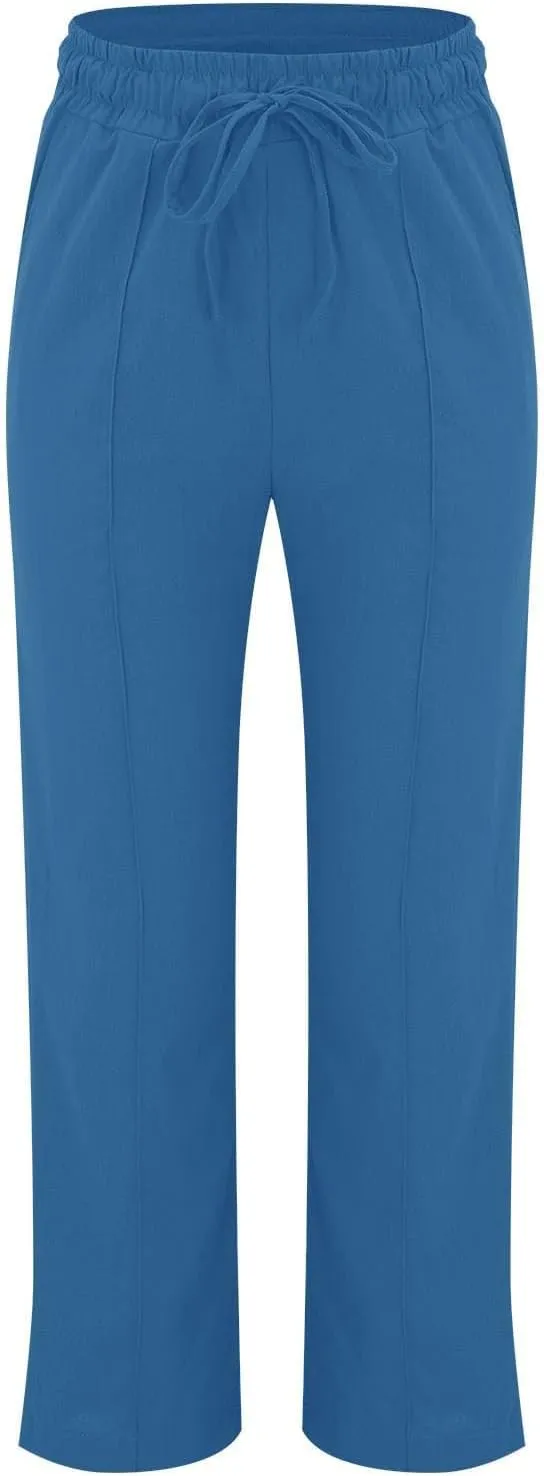 Linen Pants Women Loose Straight Leg Drawstring Summer Pants Casual Baggy Vacation Flowy Sweatpants with Pockets