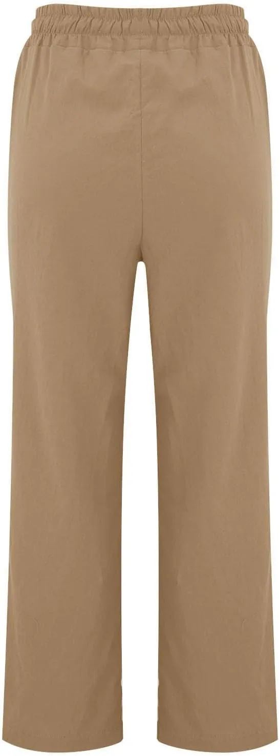 Linen Pants Women Loose Straight Leg Drawstring Summer Pants Casual Baggy Vacation Flowy Sweatpants with Pockets