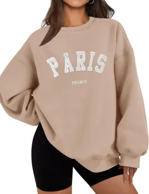LOMON Oversized Sweatshirt for Women Crewneck Long Sleeve Casual Fleece Tops Graphic Hoodies Pullover Sweater