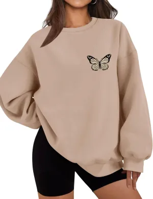 LOMON Oversized Sweatshirt for Women Crewneck Long Sleeve Casual Fleece Tops Graphic Hoodies Pullover Sweater