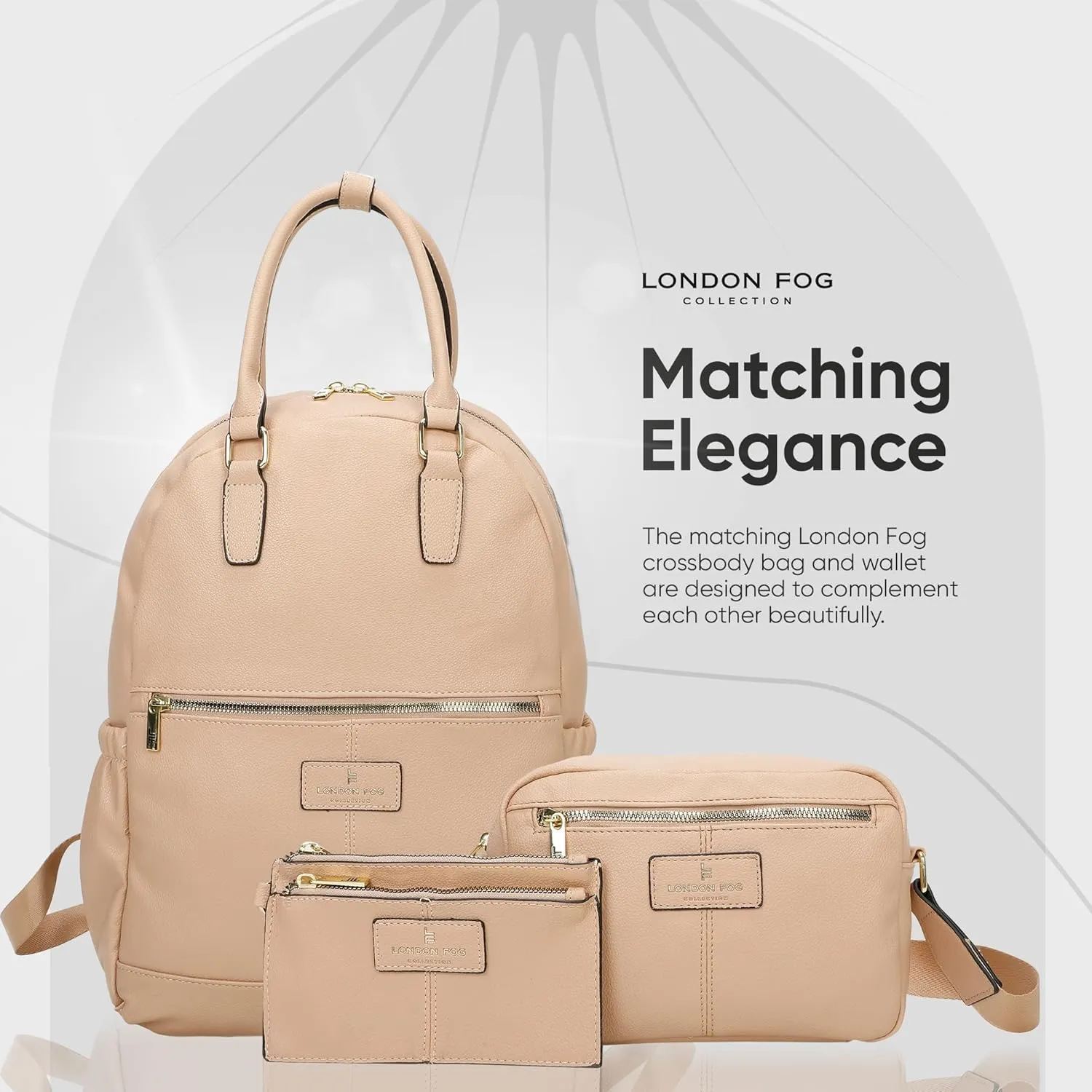 LONDON FOG - Backpack | Travel Backpack for Women | Purse | Laptop Backpack | Crossbody Bag and Wallet Set | Set of 3