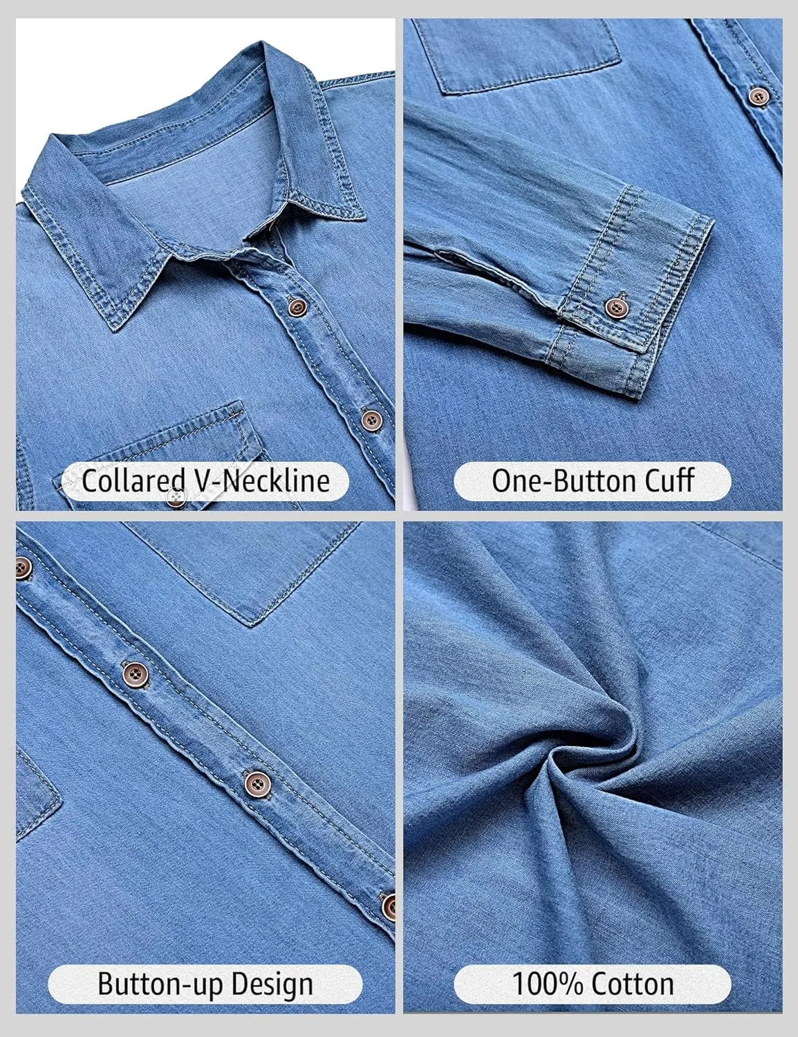 luvamia Denim Shirt Women Chambray Jean Western Shirts Long Sleeve Button Down Tops