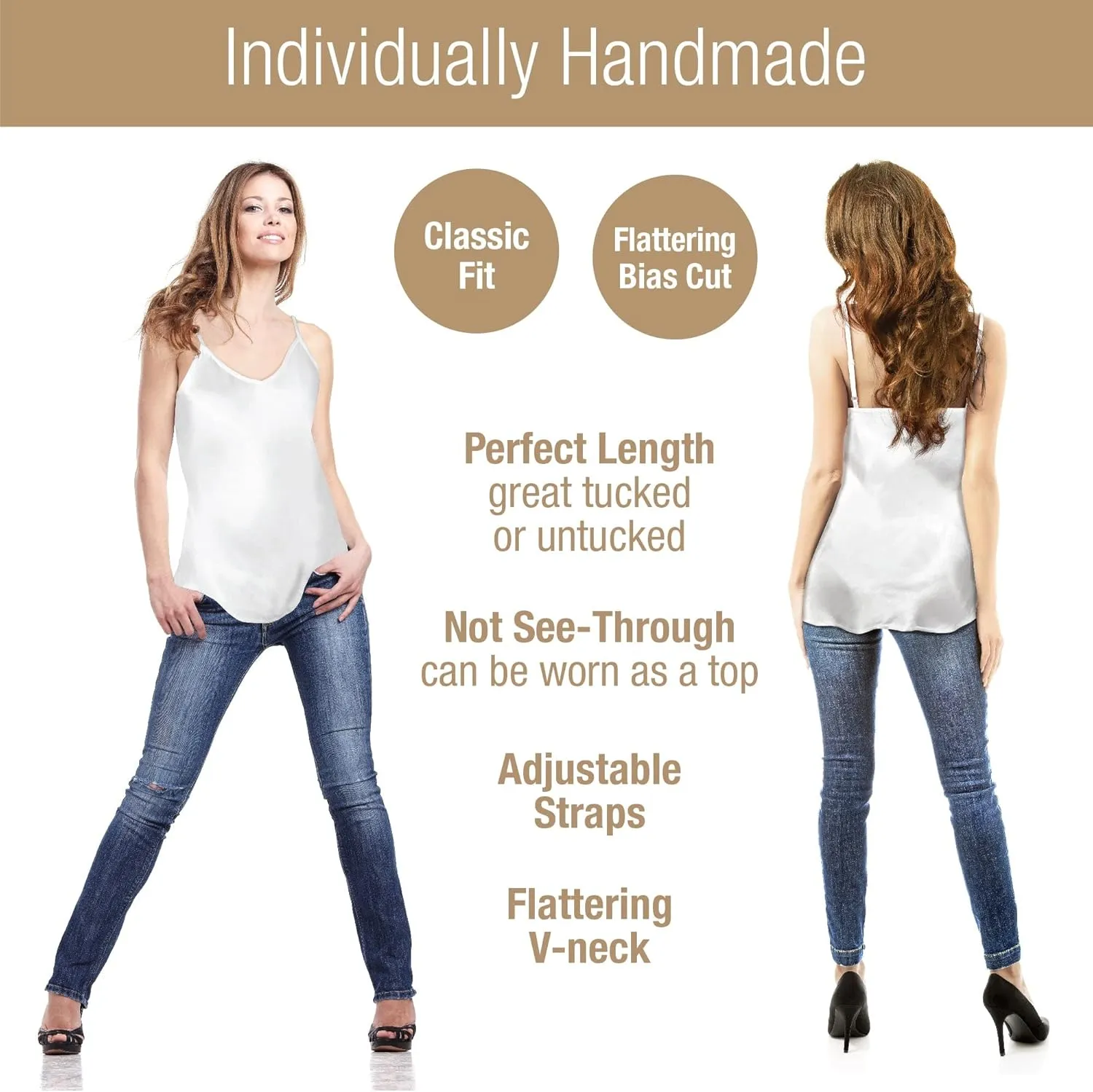 Luxury Artisan Silk Camisole for Women, Pure Mulberry Silk Cami, Silk Tops