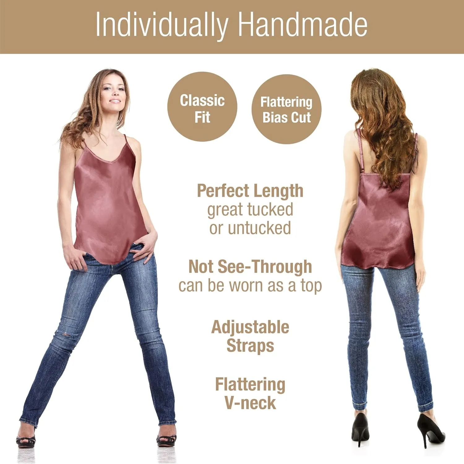 Luxury Artisan Silk Camisole for Women, Pure Mulberry Silk Cami, Silk Tops