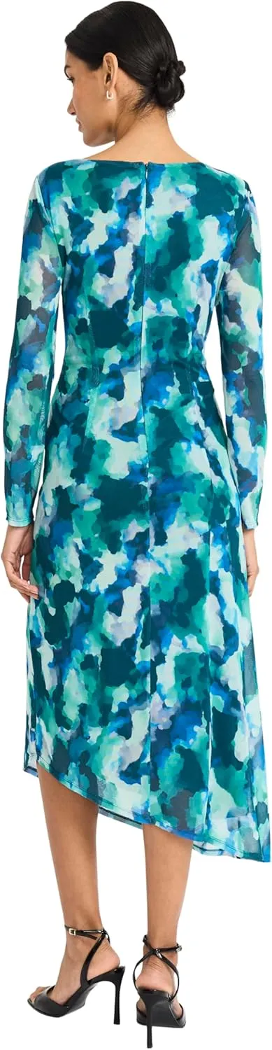 Maggy London Women's Asymmetric Draped Boat Neck Midi Dress